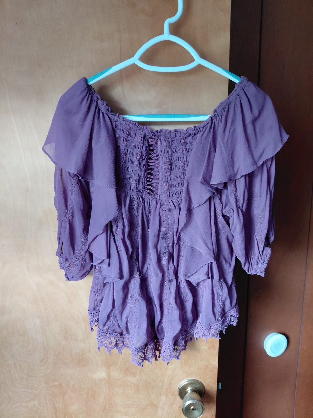 Free People Purple Off-Shoulder Ruffle Blouse Size Small